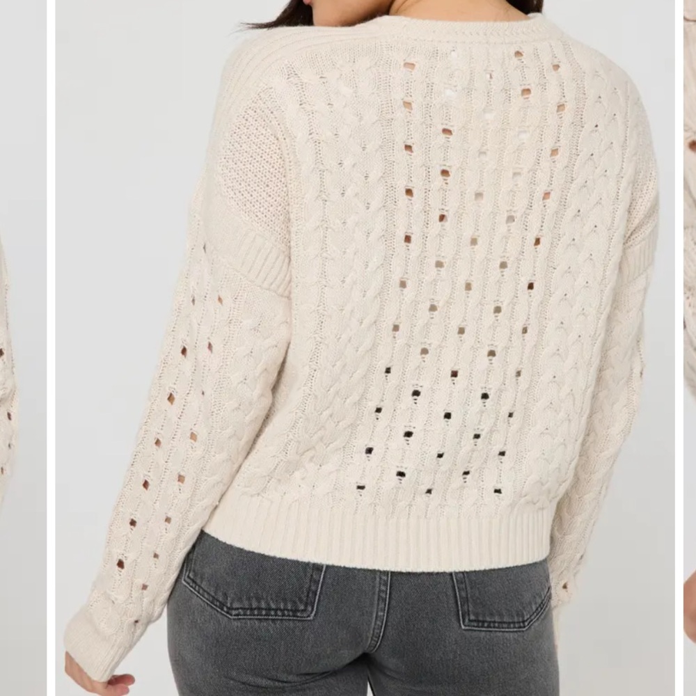 Spiritual Gangster Gemma Cable Knit Sweater Wool Alpaca White Sand Medium - Picture 3 of 13